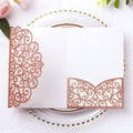 PONATIA 5.12 X 7.2 Rose Gold Glitter Wedding Invitations, 20PCS Tri-Fold Laser Cut Invitations Pockets With Envelopes For Wedding Bridal Shower Engagement Quinceanera Invitations (No Inner Sheet)