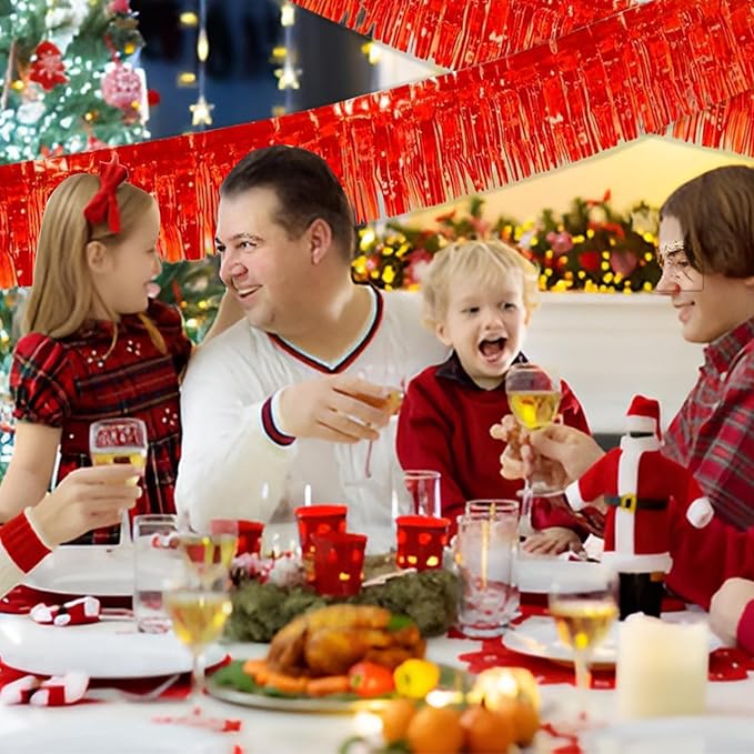 Red Foil Fringe Garland 10FT 2packs, Metallic Foil Tinsel Fringe Banners for Parade Float Decorations Wedding, Birthday Party Graduation (Two Red)