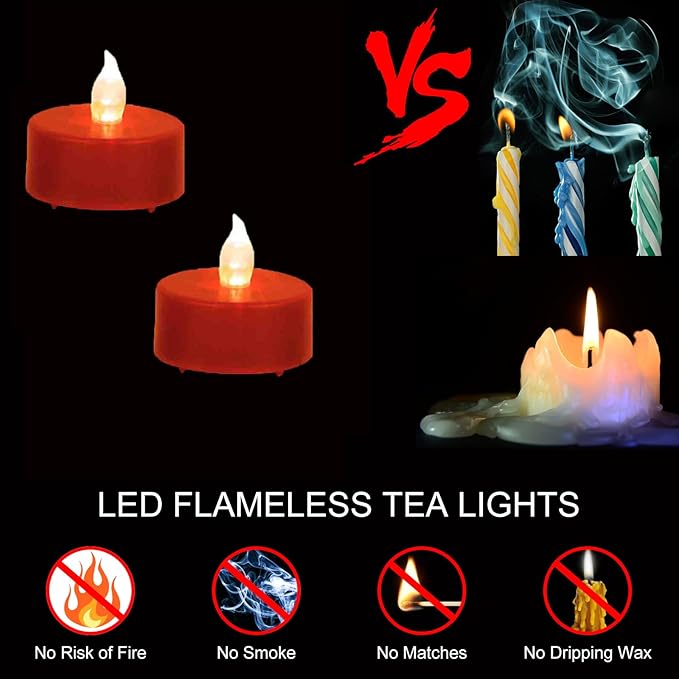LED Tea Lights Candles-100PACK Red Flameless Candles Realistic and Bright Flickering Long Lasting 200Hours for Holiday Celebration,Home Decoration