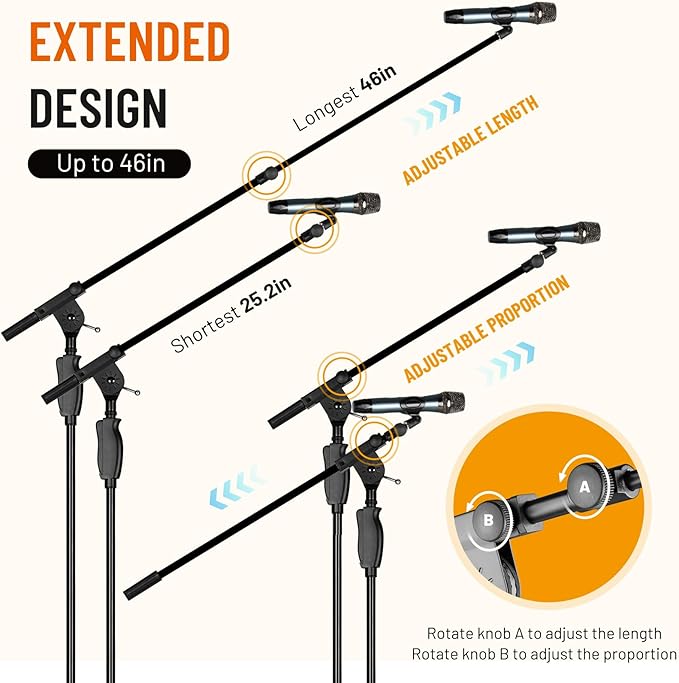 CAHAYA Tripod Microphone Stand: Boom Arm One-Button Release Floor Mic Stand Portable with Carrying Bag and 2 Mic Clips for Singing Performance Wedding Stage Meeting Live CY0362