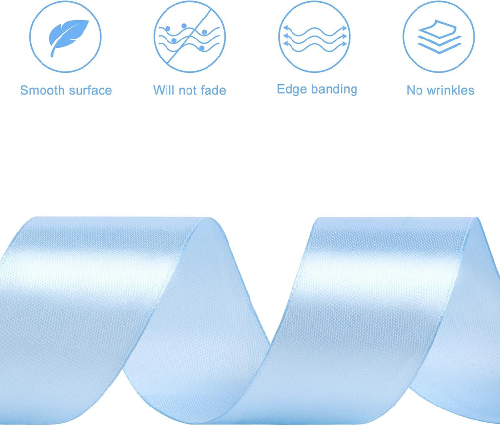 Light Blue Satin Ribbon, 1-1/2 Inches, 100 Yards | For Bows, Flower Bouquets, Gift Wrapping, Wedding, DIY Crafts