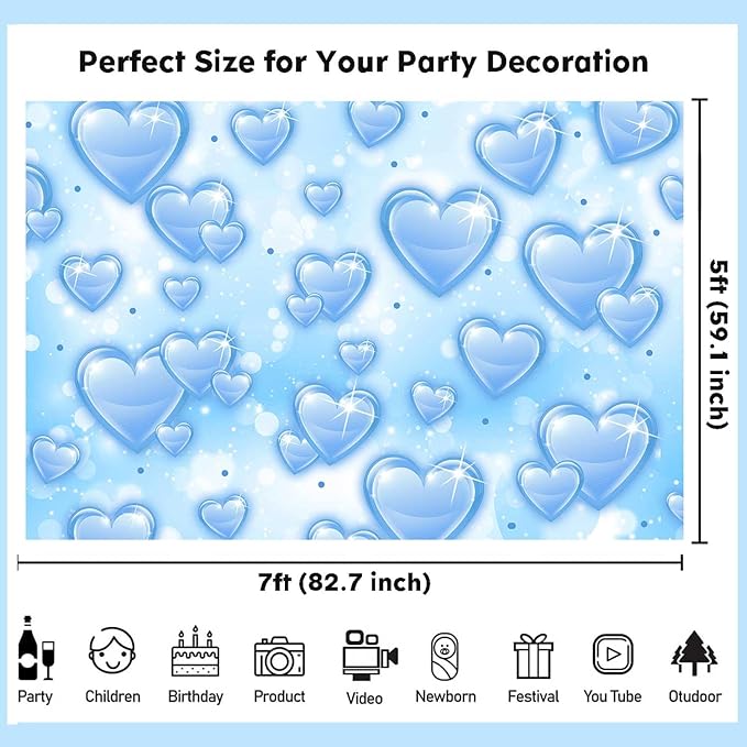 Sensfun 7x5ft Light Blue Heart Backdrop Early 2000s Party Decorations Old School Backdrops Valentines Day 90s Hearts Y2K Birthday Party Banner Newborn Photography Background Selfile Photo Booth Props