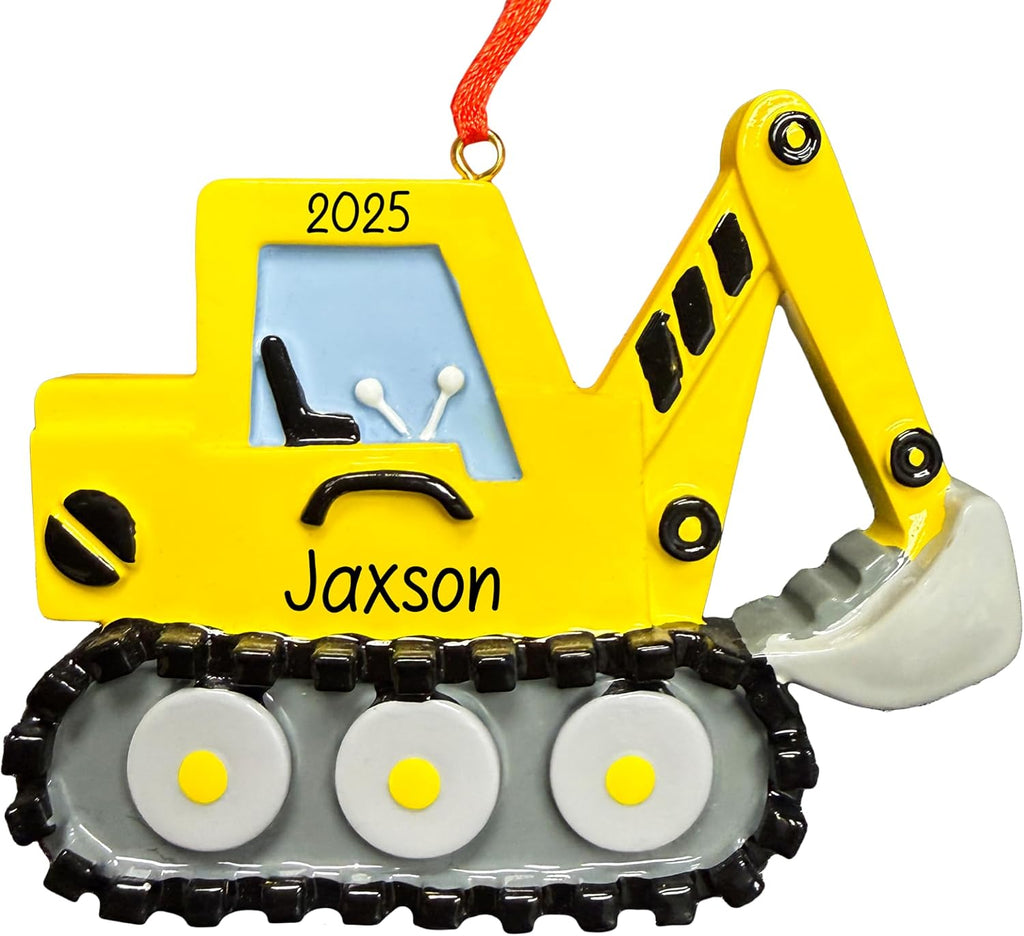 Personalized Excavator Christmas Ornament 2026 | Yellow Digging Machine, Construction Digger Vehicle, Bulldozer Decoration for Xmas Tree | Unique Keepsake for Kids Boys - Custom Name & Year