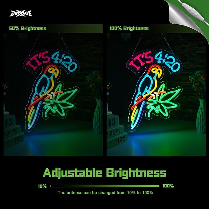 ORIXIAYE 420 Neon Sign Green Leaf Neon Signs for Wall Decor 420 Decorations Led Signs with Dimmer for Pub Party Man Cave Room Art Decor Gift USB-Powered (16.2x12.6) Inch