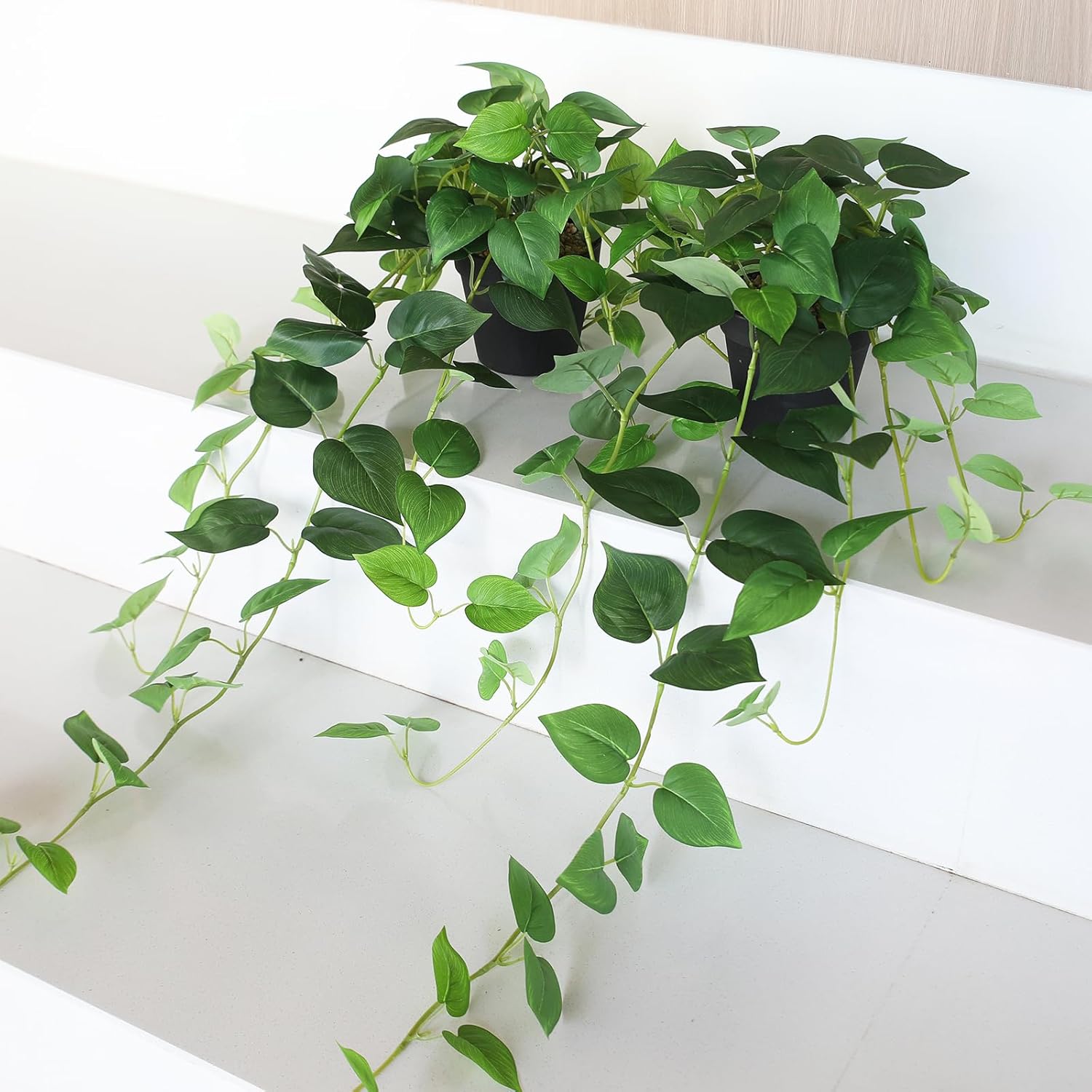 alyptus Fake Pothos Hanging Plants – 33" Set of 2 Faux Ivy Vines with Pots Realistic Silk Devil’s Ivy for Indoor Décor Low Maintenance Artificial House Plants for Home Bathroom or Office - Green
