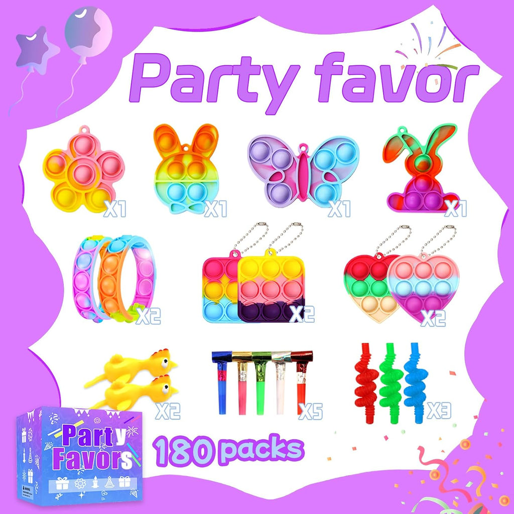 180 Party Favors for Kids, Fidget Toys Bulk, Treasure Box Toys for Classroom Prizes, Goodie Bag Stuffers Pinata Fillers, Carnival Birthday Stocking Stuffers for Boys Girls, Prize Box Toy