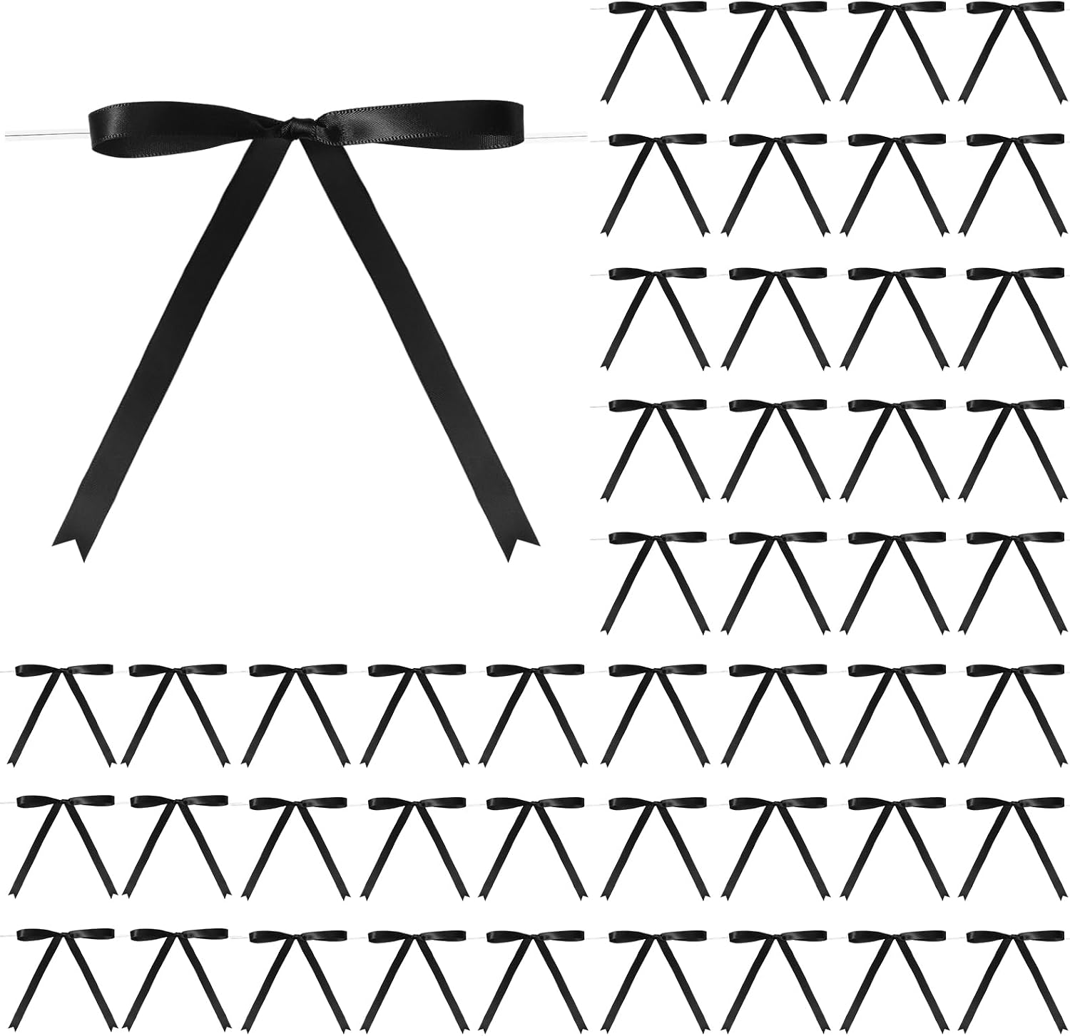 Riceshoot 100 Pcs Twist Tie Bows Bulk 5x7 Inch Satin Ribbon Bows for Gift Wrapping Cake Treat Bags Craft DIY Wedding Baby Shower Birthday Party(Black)