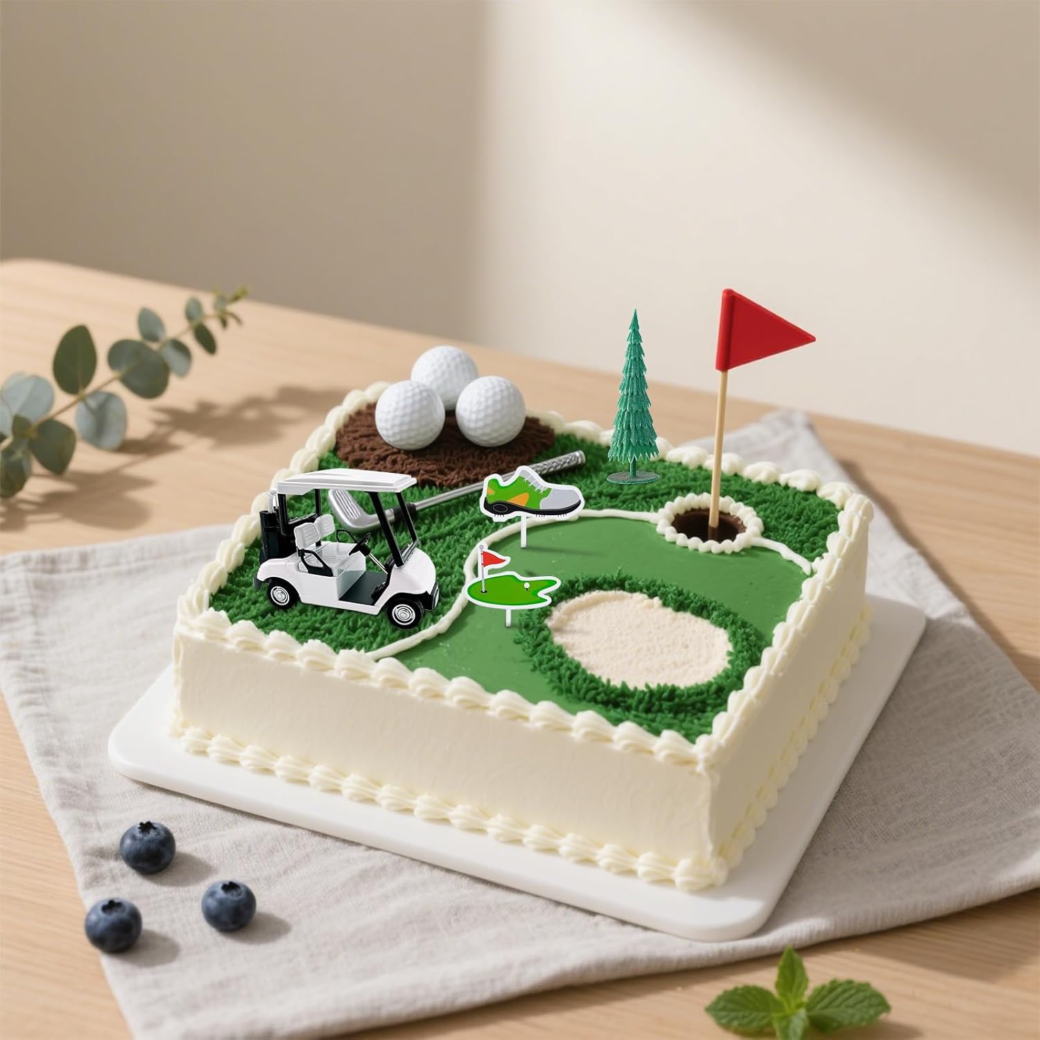 2026 New Golf Cake Decorations with Mini Cart, Clubs, Ball, Green Tree, Red Flag Cupcake Toppers, for Golf Theme Birthday Party Decoration Supplies
