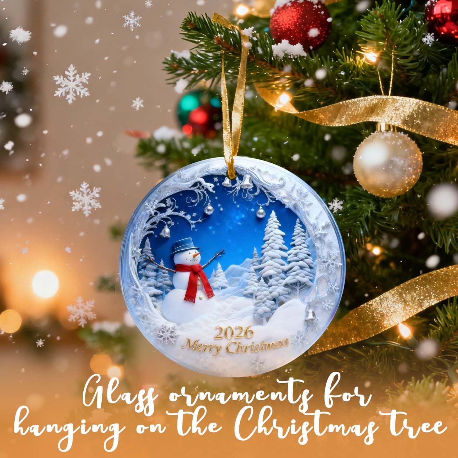 Christmas Ornaments 2026, Snowman Christmas Ornaments, Exchange for Women, Men, Collectible Dated Year Ornaments for Tree, Unique Suncatcher, Printed Stained Ceramic Effect Decor