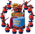 25Pcs For Spider Cake Decorations with 24pcs Cupcake Toppers, 1pcs Happy Birthday Cake Topper, Cartoon Themed Party Supplies, Perfect for Birthday Party Decorations
