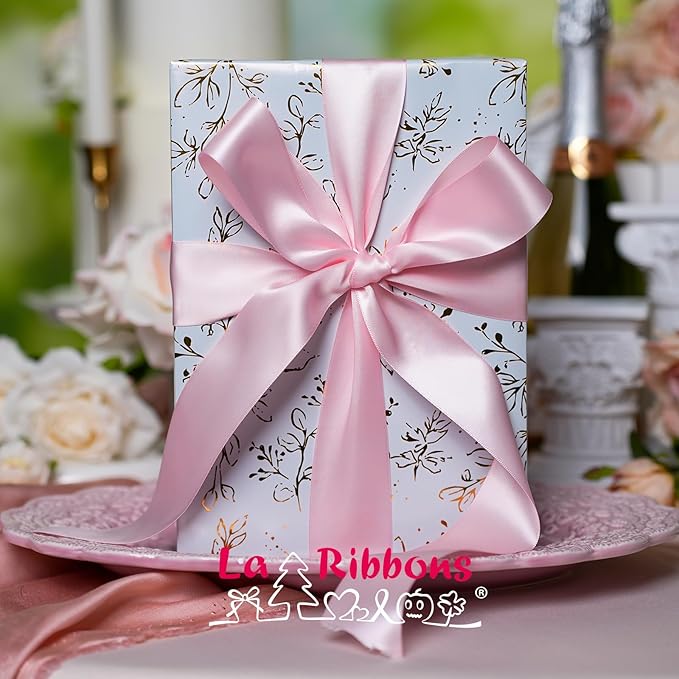 LaRibbons 3/8 Inch 25 Yard Double Faced Satin Ribbon,Rose Pink Small Satin Craft Fabric Ribbon for Gift Wrapping Floral Bouquets Wedding Party Decoration