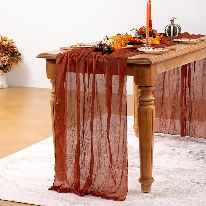 Terracotta Cheesecloth Table Runner 6 Pack Fall Burnt Orange Cheese Cloth Table Runners 120 Inches Rust Thanksgiving Fall Table Decorations for Friendsgiving Wedding Bridal Baby Shower Party