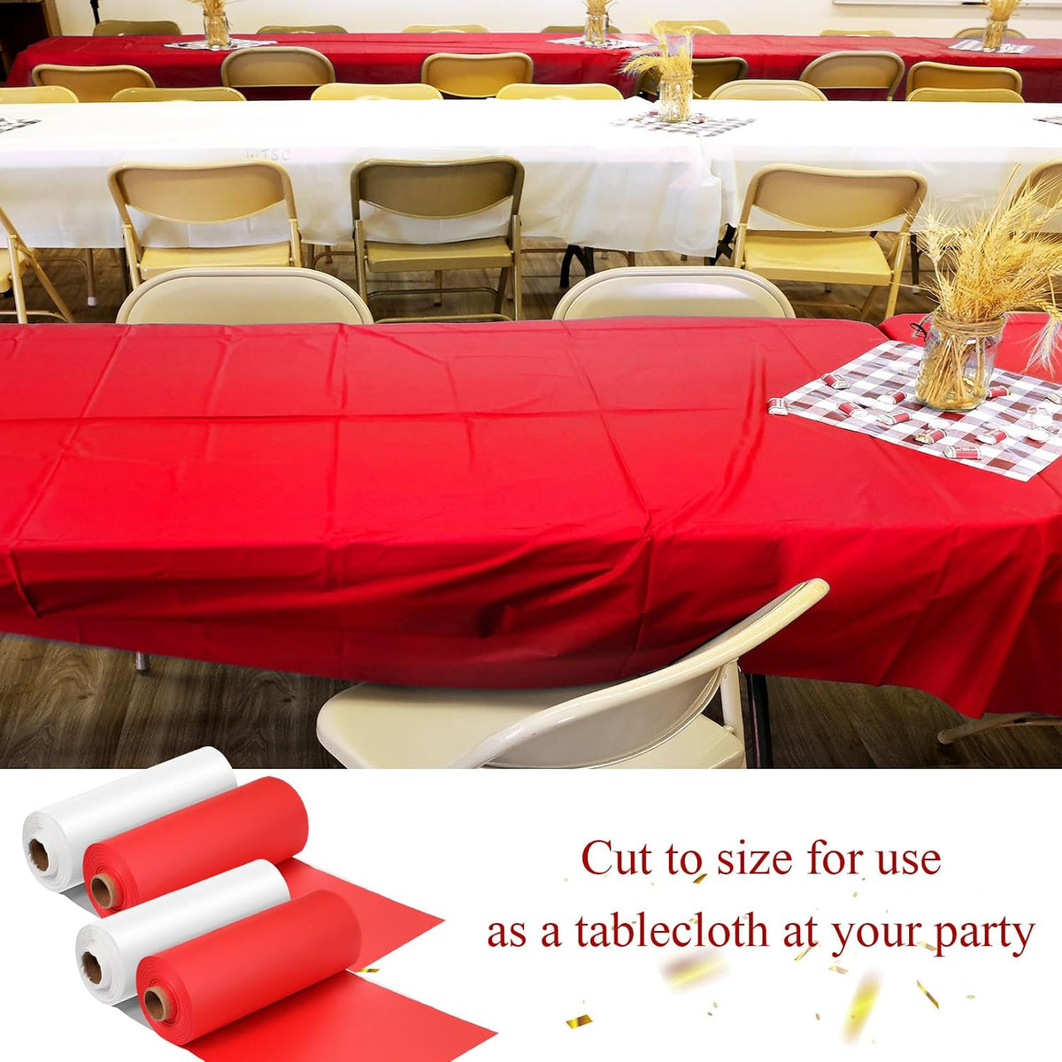 Moukeren 10 Roll Circus Carnival Table Cover Backdrop, White, Red
