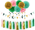 Sage-Green Pink-Gold Baby Bridal-Shower Decorations - 30pcs Rustic Wedding Tissue Pom Poms,Tassel Garland Banner,Birthday Bachelorette Engagement Valentines Mothers Day Party Decor Lasting Surprise