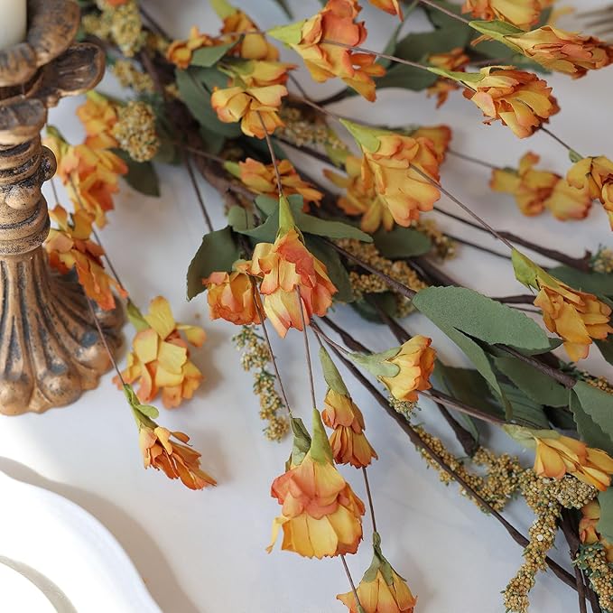 Mizii Fall Garland Artificial Flower Garlands 6 Feet Fake Wildflower Floral Garland Hanging Vines Flowers Decorations for Table Centerpieces Room Wall Fireplace Wedding Fall Decor (Burnt Orange)
