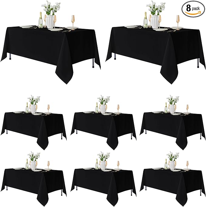 Fitable 8 Pack Table Cloth Rectangle Table: Stain and Wrinkle Resistant Tablecloth Rectangular, Washable Polyester Tablecloths for Wedding Party Dining Banquet Event Catering(Black, 70x108 Inch)