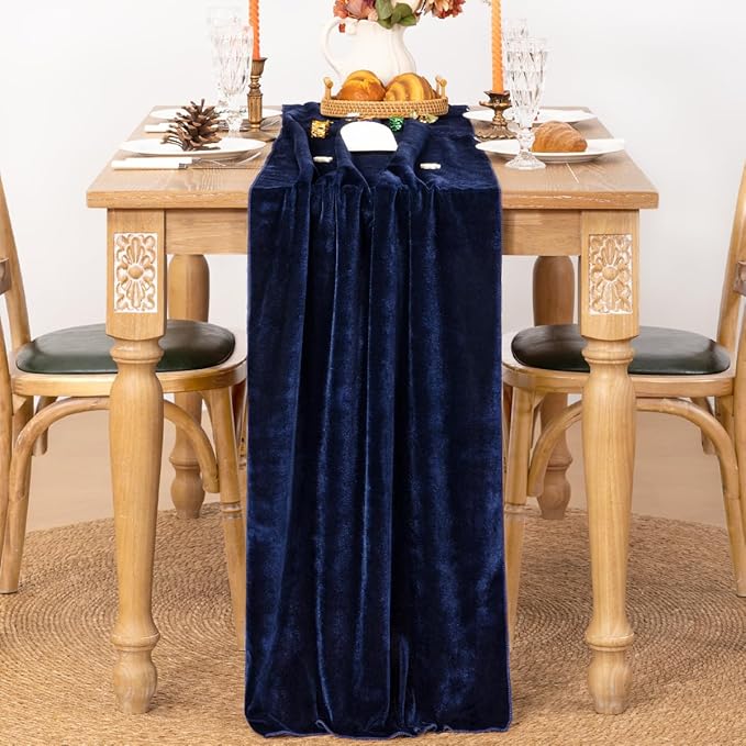 MLMC Navy Blue Velvet Table Runner 10ft Luxury Deep Blue Velvet Fall Table Runner 20x120 Inches for Wedding Reception Party Birthday Events Decor