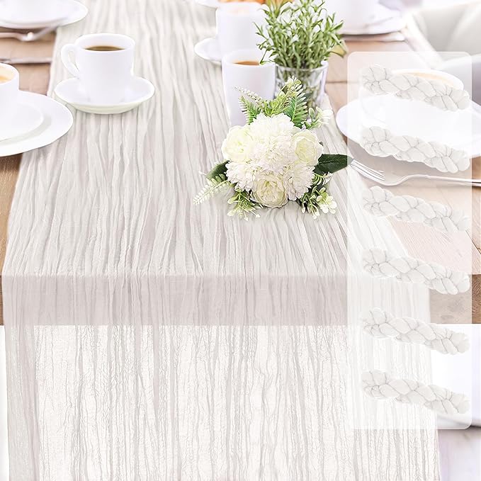 Cheesecloth Table Runner 10FT (35x120 Inch) - 6 Pack White Boho Gauze Fabric Cheese Cloth Table Runner Rustic Sheer Table Runners Cheesecloth for Wedding, Bridal Shower, Birthday Party Decor