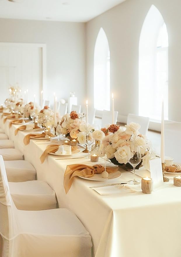 12 Pack 60 x 126 Inch Tablecloth, Beige Polyester Tablecloth for 8 Ft Rectangle Tables, Washable Fabric Table Cover for Wedding Party Dining Buffet Parties or Camping