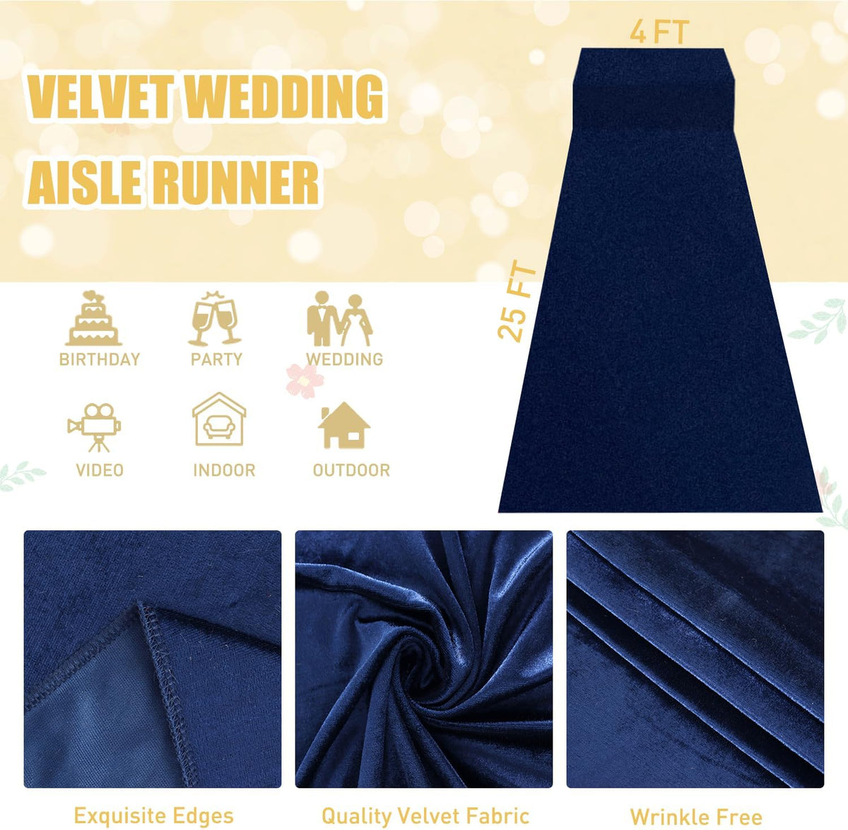 FUHSY Navy Blue Aisle Decorations for Wedding Ceremony 4FT Wide Aisle Runner ...