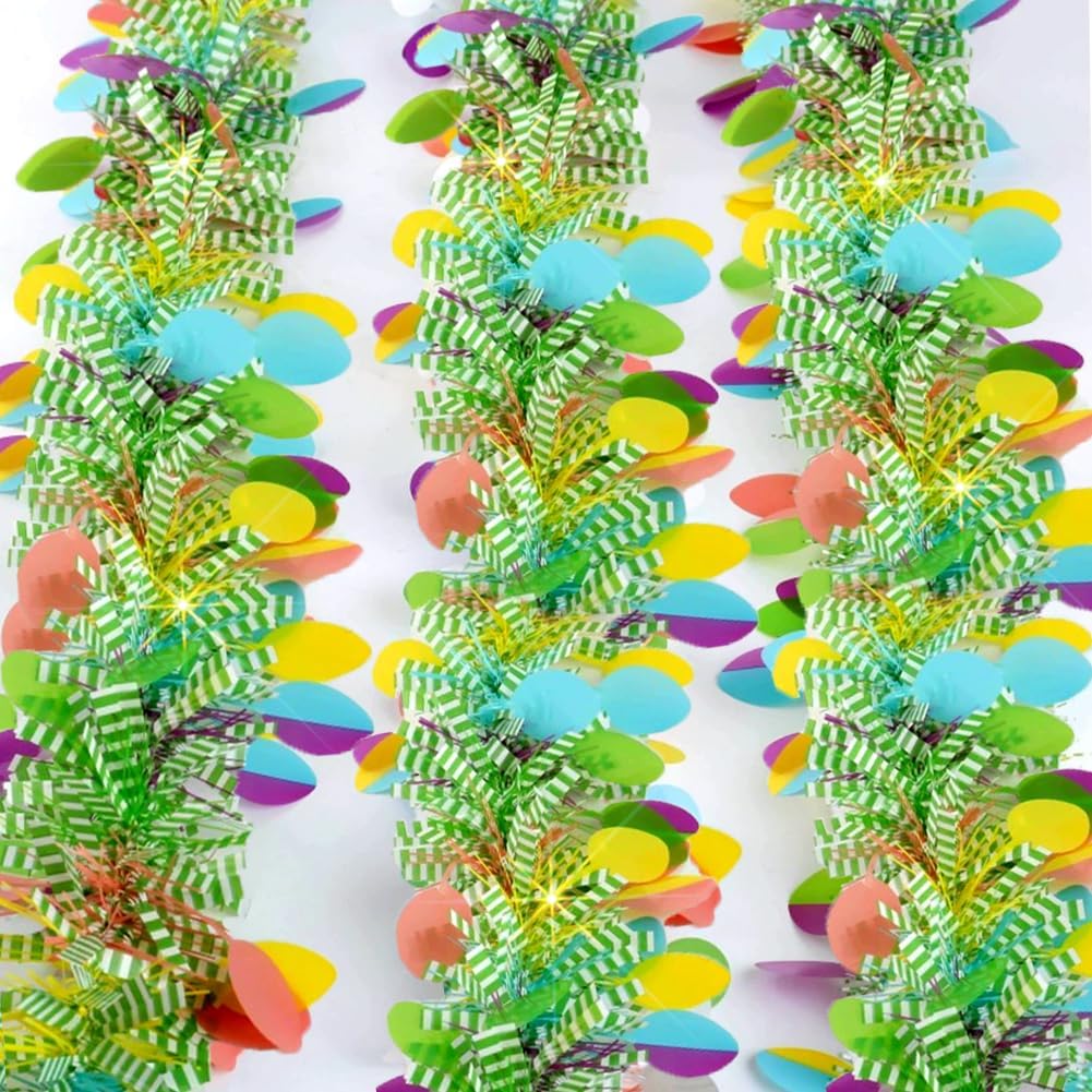 33 Feet Easter Tinsel Garland, Colorful Egg Tinsel Garland Shiny Hanging Metallic Glitter Spring Garland for Easter Party Door Tree Garlands Decorations(1Pcs)