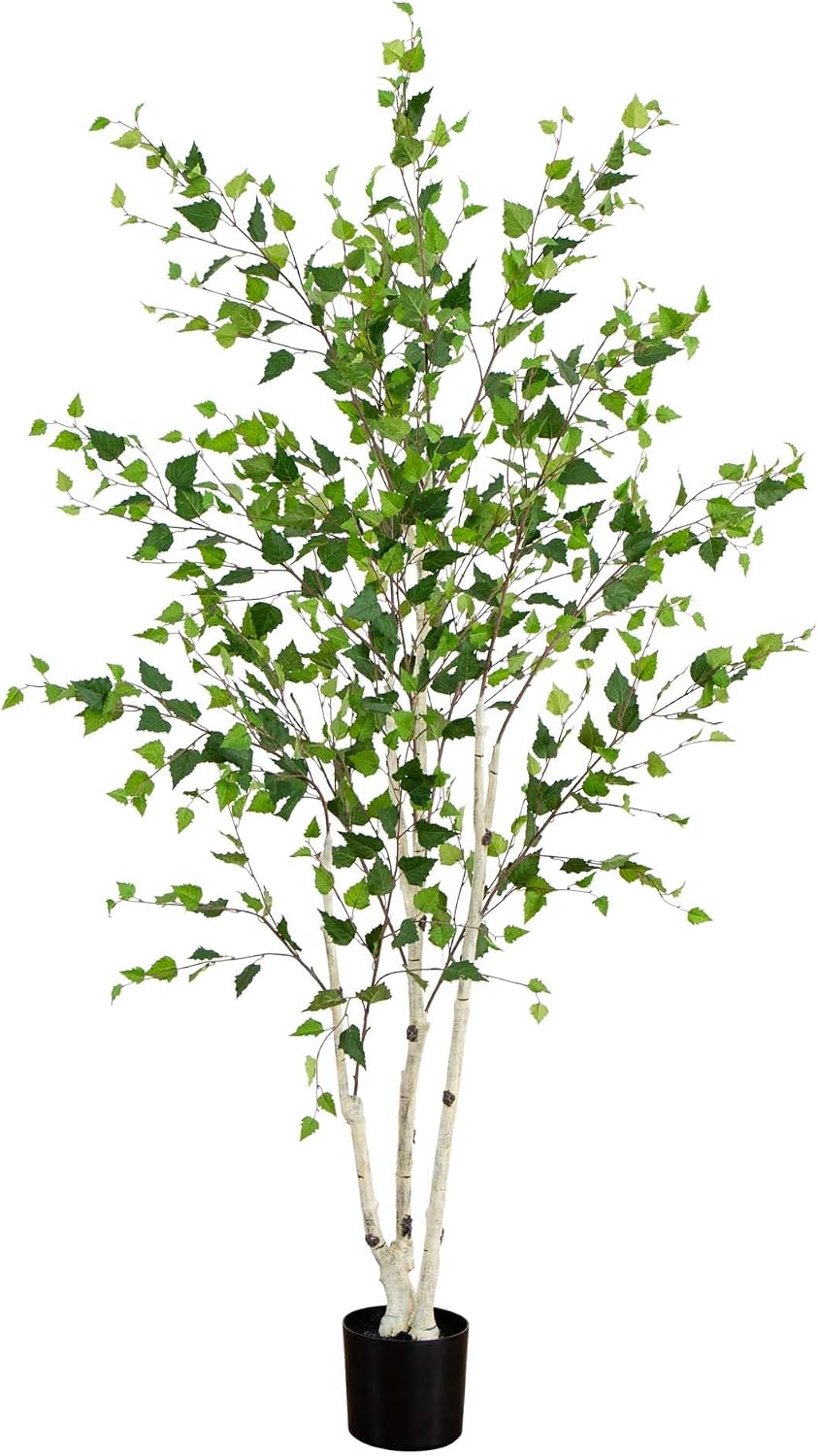 nearly natural 7 ft artificial birch tree with, main product view