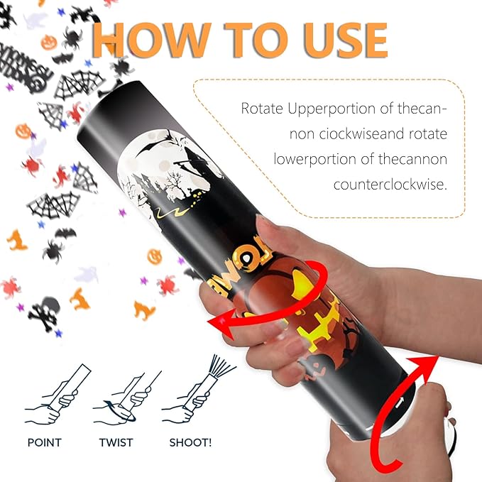 4 Pack Halloween Confetti Poppers, 12 Inch Confetti Cannon Party Poppers Shooters for Birthday, Wedding, Graduation, Anniversary, Parties, Halloween