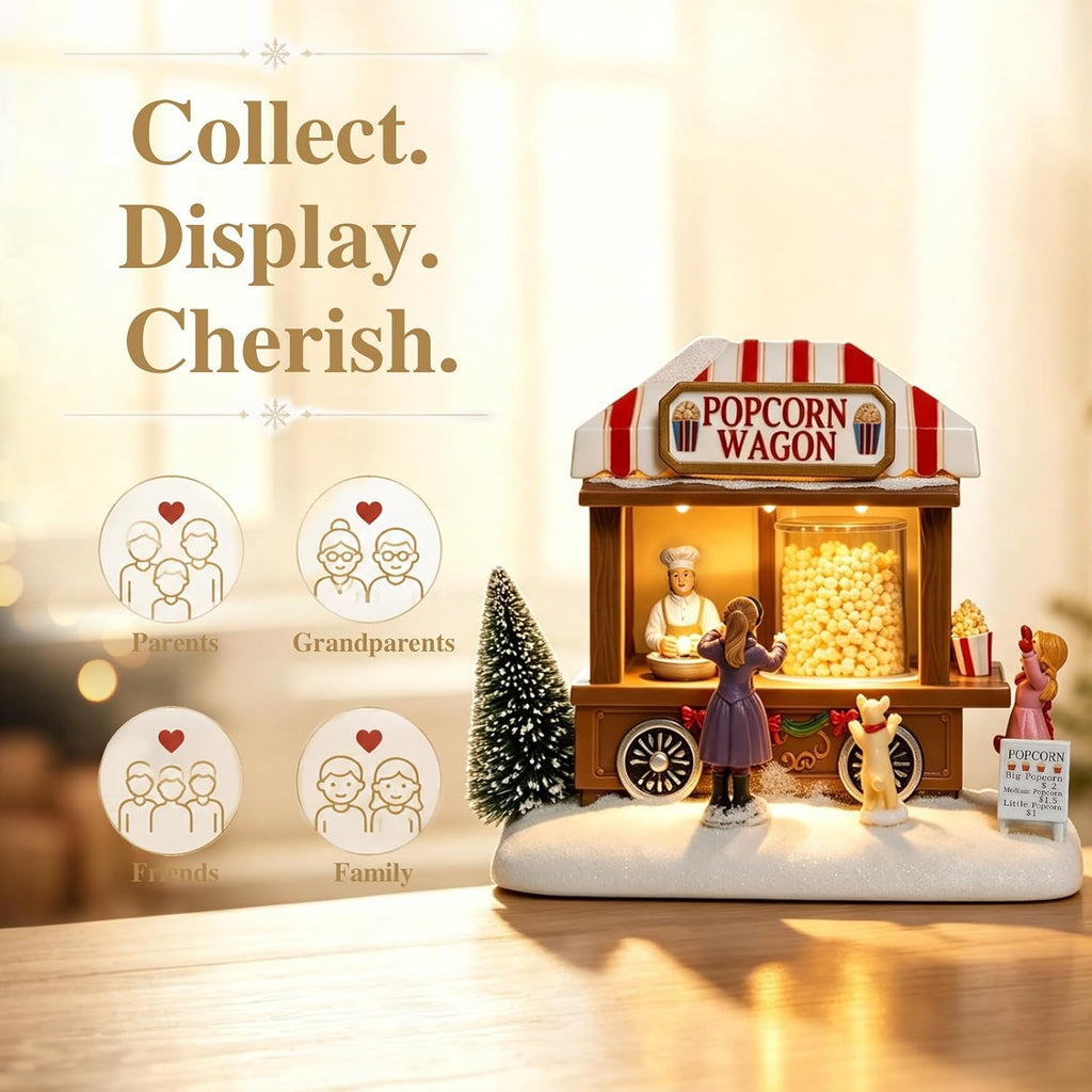 mumtop christmas village house, animated popcorn wagon with, view 9