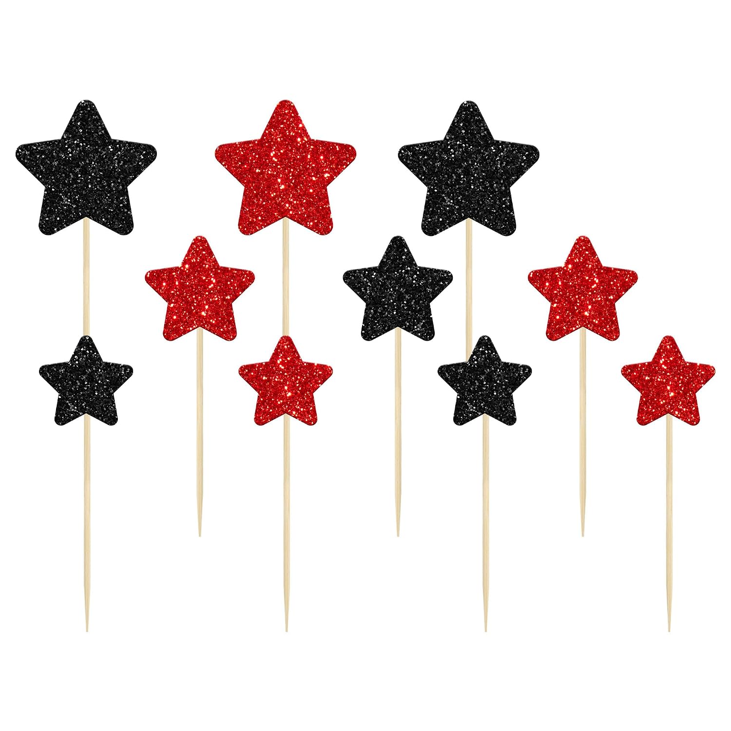 Gyufise 42Pcs Mixed Size Little Star Cupcake Toppers Glitter Twinkle Star Cupcake Picks Halloween Party Cake Decorations for Happy Halloween's Day Party Favors Supplies Black Red