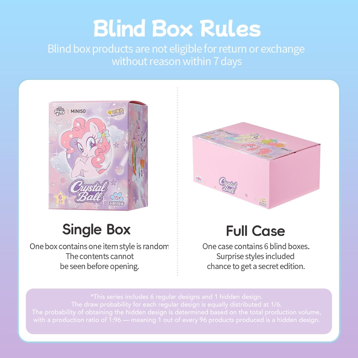 MINISO My Little Pony Crystal Ball Series Blind Box Collectible, Glittering Snow Globe Display Model for Room Decor & Birthday Gifts, Random Design (Single Box)