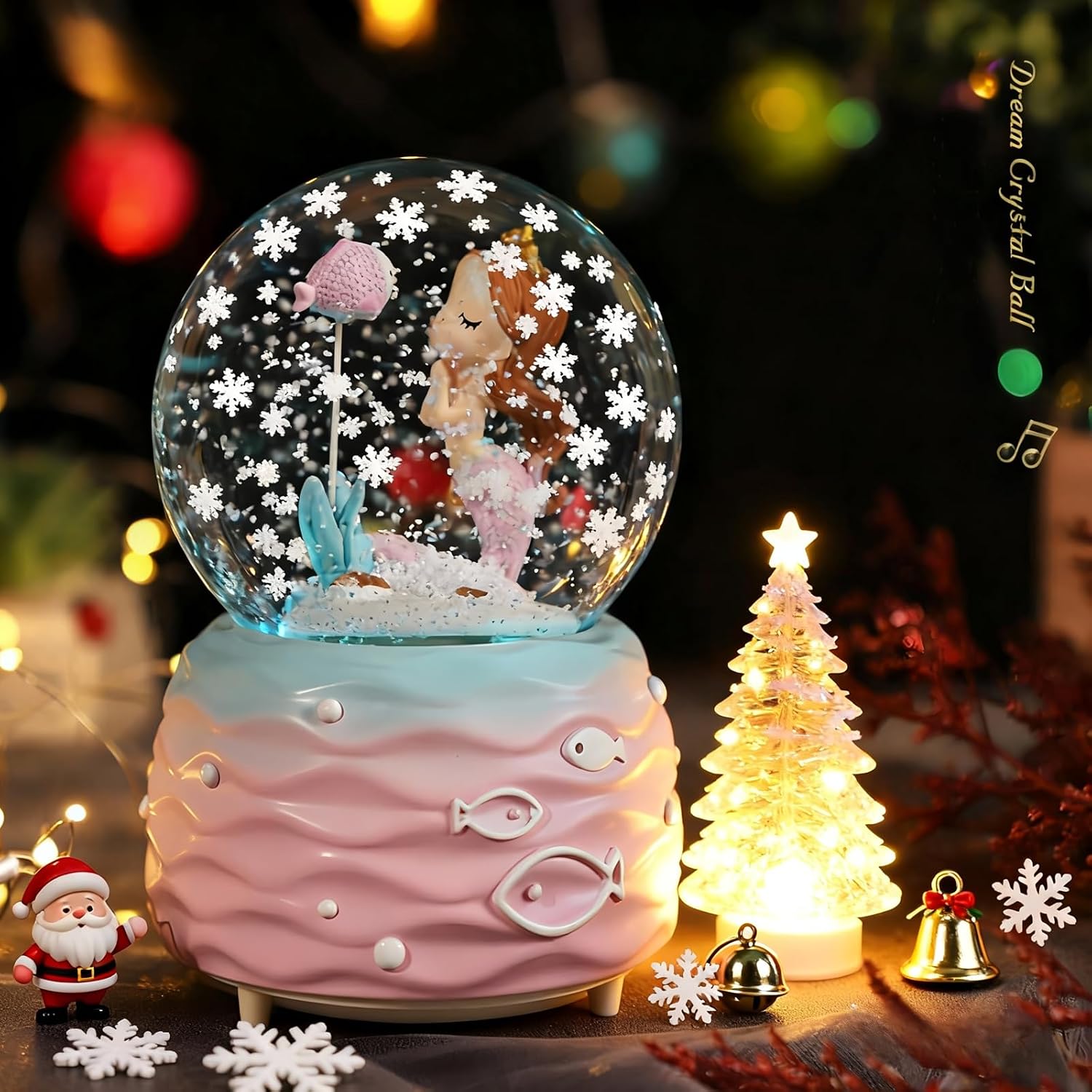 Snow Globes,Mermaid Snowglobes with Musical,LED Lights, Musical Snow Globe Music Box Color Lights
