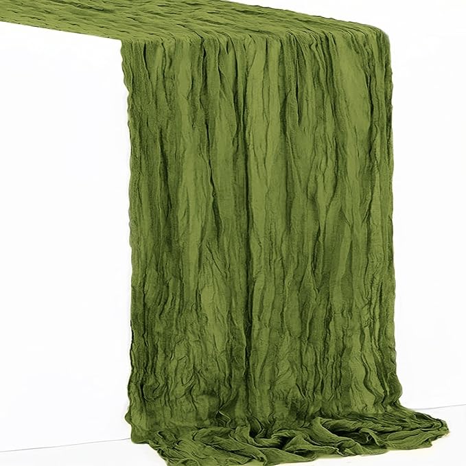 10 Pack Olive Green Cheesecloth Table Runner 35x120 Inch 10Ft Rustic Gauze Cheese Cloth Table Runner Sheer Cheesecloth Table Runners for Wedding Party Bridal Shower Decoration