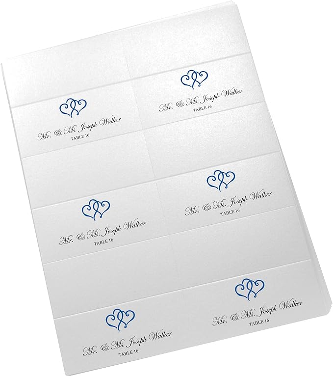 Linked Hearts Printable Place Cards, Royal Blue (Choose Color), Set of 150 (25 Sheets), Laser & Inkjet Printers - Wedding, Party, Dinner, and Special Events - Made in the USA
