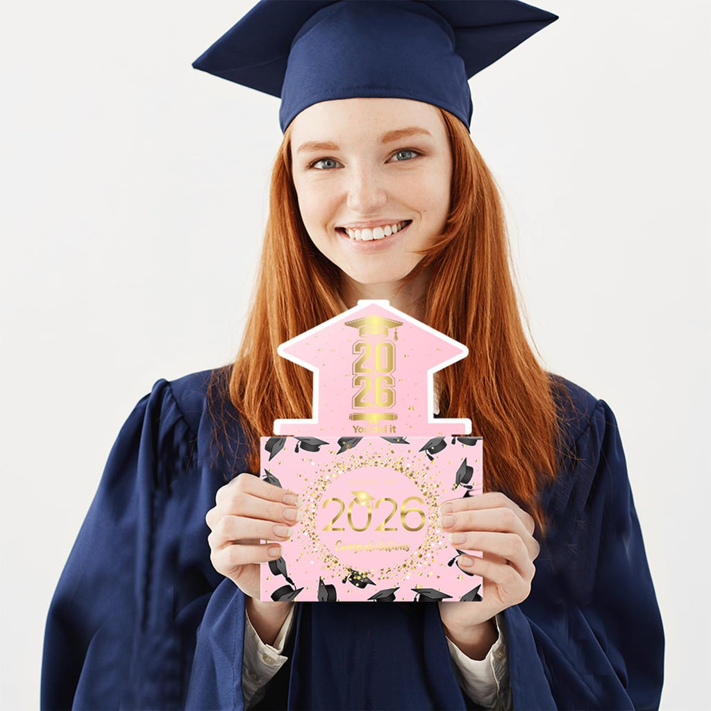 ysmile 2026 Graduation Money Box for Cash Gift, Congrats Grad Surprise Cash Pull Out Box Money Holder for Boy Girl - Pink Gold