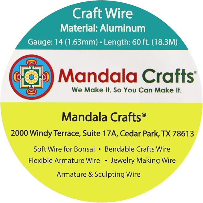 Mandala Crafts 14 Gauge Anodized Aluminum Craft Wire for Jewelry Making - 60 FT Colored Flexible Silver Tone Wire - Bendable for Bonsai Armature Crafting Sculpting