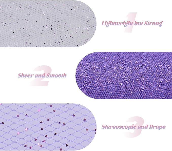 Glitter Tulle Rolls 6” by 50 Yards Sparkle Tulle Fabric Ribbon Sequin Tulle Netting Rolls for DIY Tutu Skirt Wedding Birthday Party Decoration (Purple)