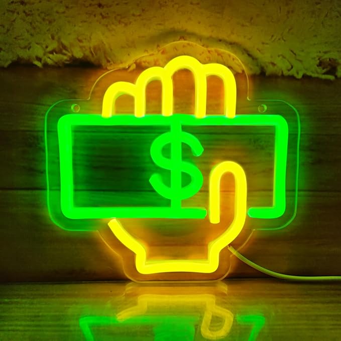 Cashier Neon Sign Love Money Neon Signs for Wall Decor, LED Light Signs for Supermarket, 7.8" x 7.5