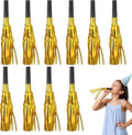 24 Pcs Party Horns, Party blowers Noise Makers, Graduation Noise Makers Glitter Metallic Fringed Birthday Blowers for Wedding Birthday Graduation Ceremony Festival (Gold)