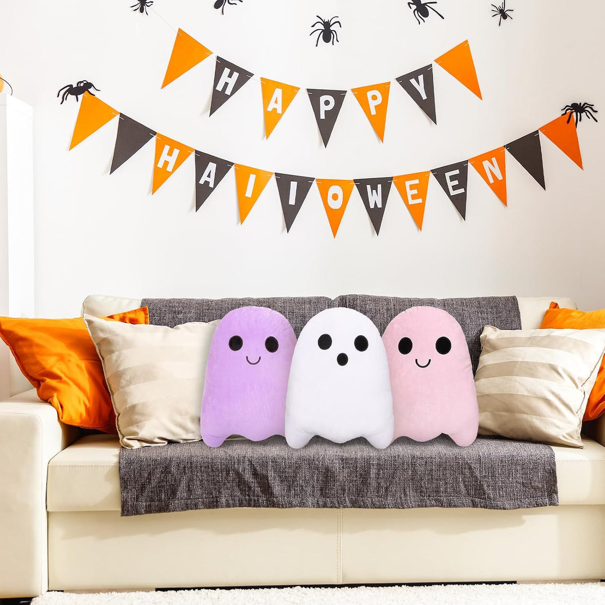 Whaline 3Pcs Halloween Pillows Cute Ghost Shaped Throw Pillow Colorful Ghost ...