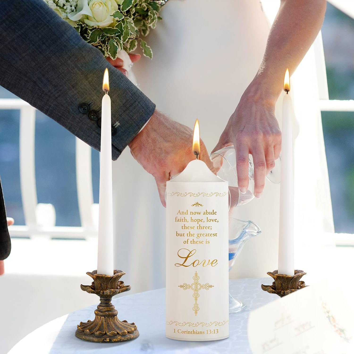 Frienda Unity Candles for Wedding Ceremony Set Wedding Unity Taper Candles Catholic Religious Ceremony Accessories(Charming Style)