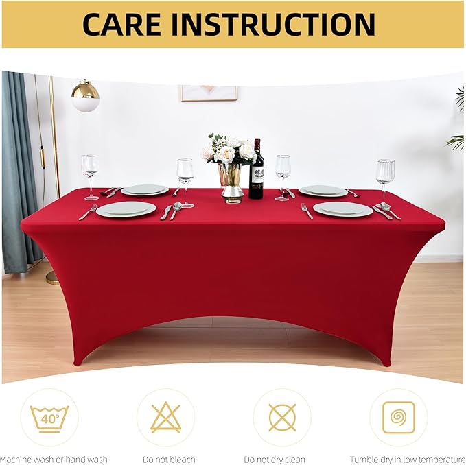 2-Pack 6ft Spandex Table Covers for Rectangle Standard Folding Tables - Wrinkle Resistant Stretch Tablecloths - Ultimate Fitted Table Protector for Parties, Trade Shows, Banquet
