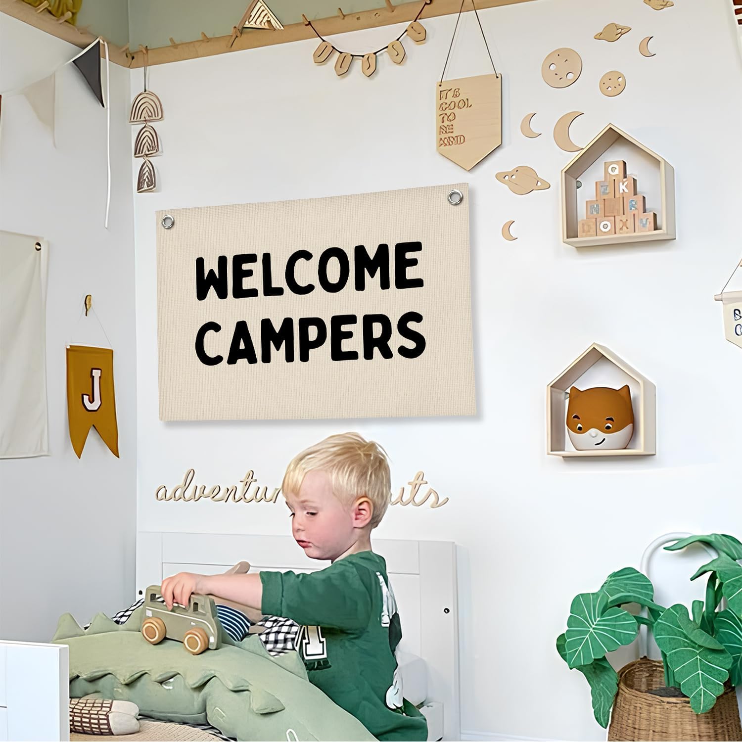 Camp Banner, Welcome Campers Camping Classroom Decor, Summer Camp Decor, Camping Flag Party Banner Decoration, Classroom Bedroom Nursery Playroom Toddler Decoration 30x20 Inch
