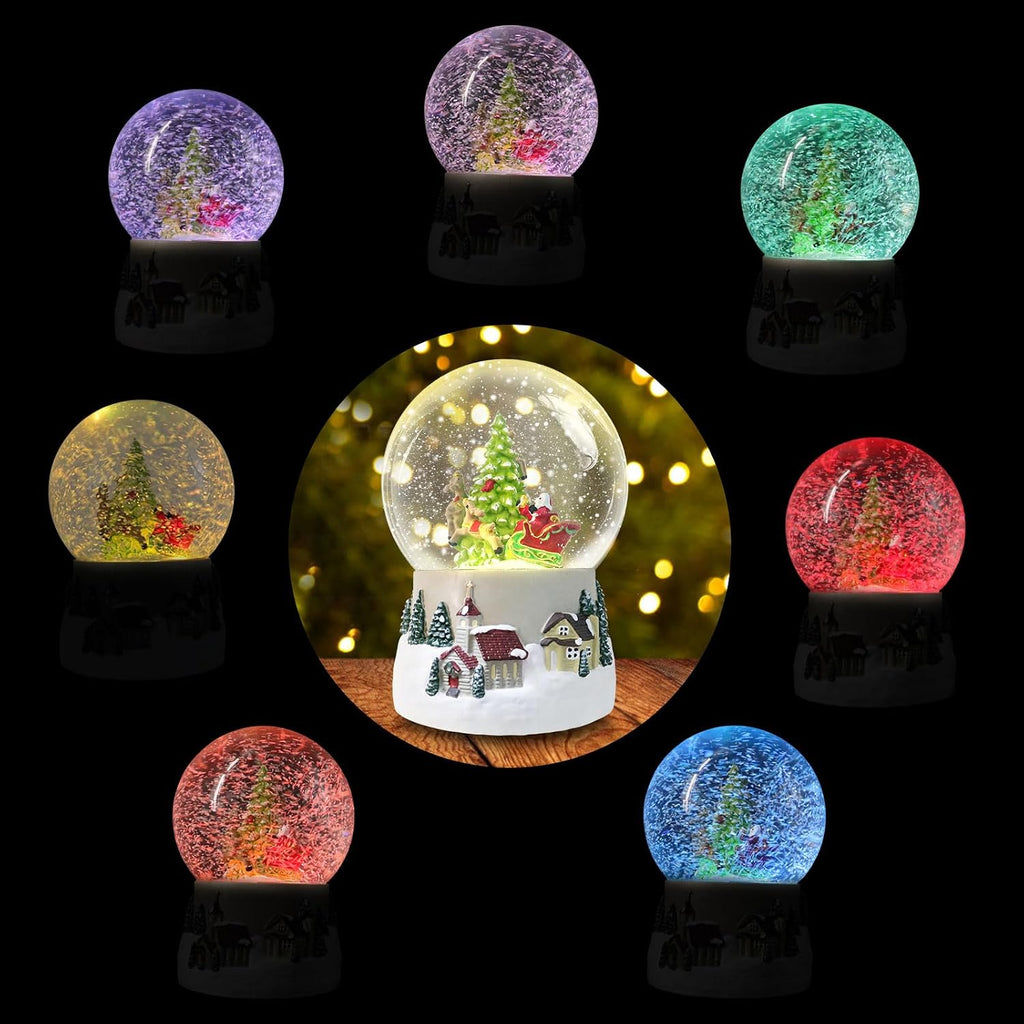 Winter Deer Musical Christmas Snow Globe LED Light Up, Snowflakes Water Globe,120MM 6.7Inch Height Village Water Globe, Valentine's Day Decor, Ideal Gift for Women and Adult.