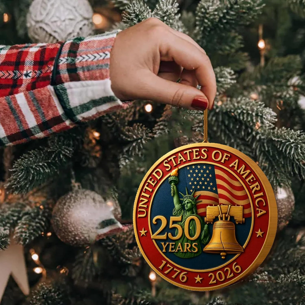 United States 250th Anniversary Ornament 1776 2026 Patriotic Liberty Bell Decoration America 250 Commemorative Ornament Vintage USA 250th Celebration Christmas Ornament