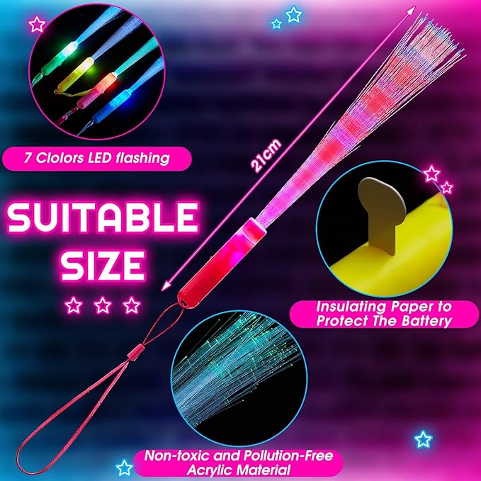 Lewtemi 60 Pack Fiber Optic Wand Glow Wand LED Light Up Wand Bulk with 3 Flashing Models Flashing Sticks with Included Batteries for Birthday Party Favor Wedding Halloween Christmas (Novel Colors)