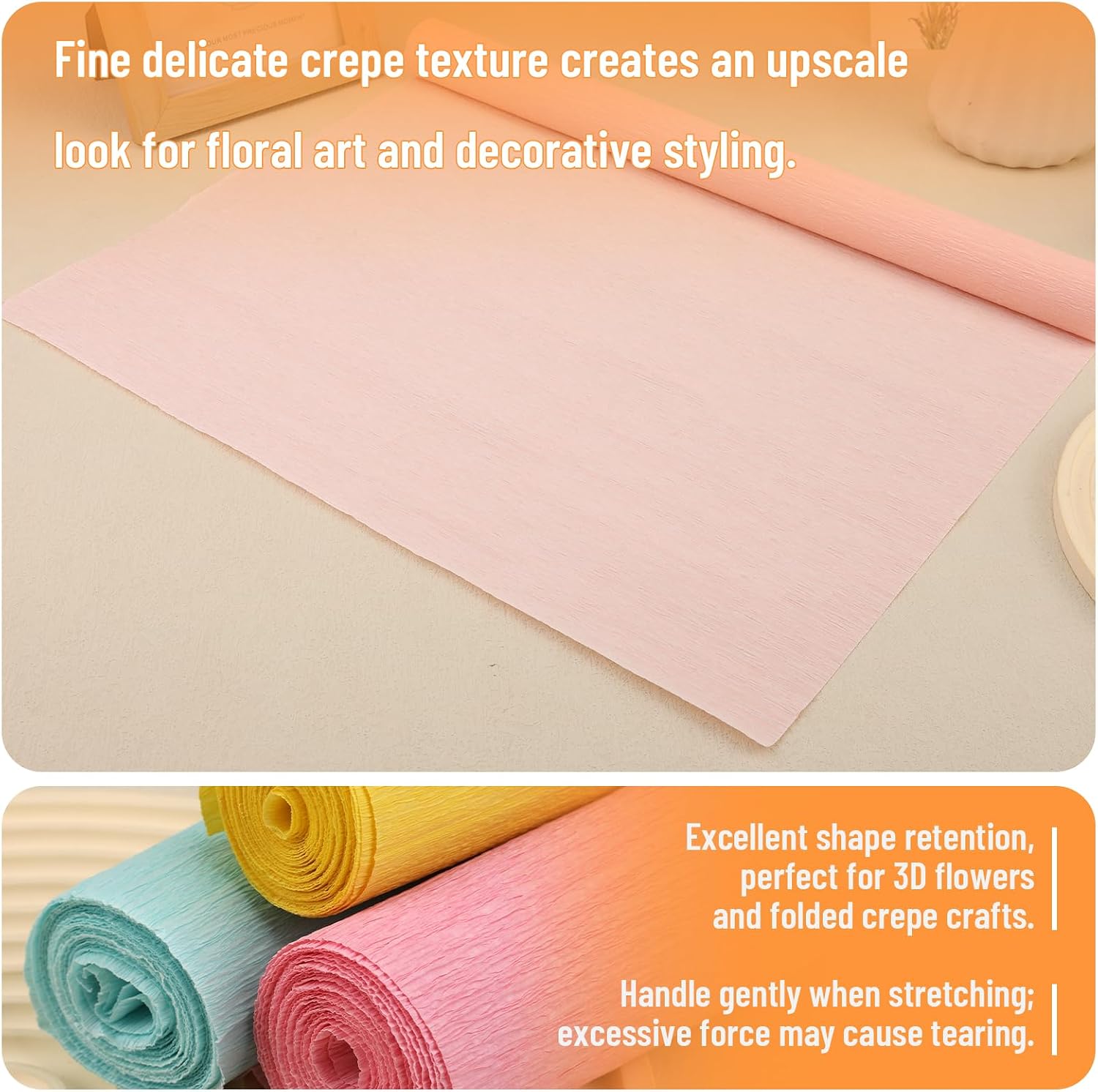 Jmuiiu Light Champagne Crepe Paper, 16.9 Inch Wide 7.9ft Long Crepe Paper for Flower Making, Valentine's Day, Wedding Ceremony, DIY Craft Birthday Halloween Party and Large Festival Decoration