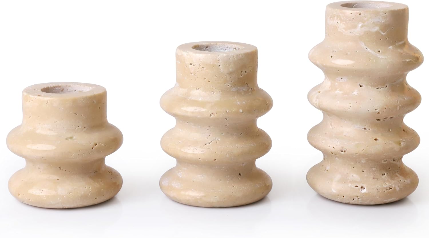 Vixdonos Natural Stone Candle Holder Set of 3 Taper Candle Candlestick Mantle Candle Stand for Home Decor,Wedding,Party and Table Centerpieces(White)