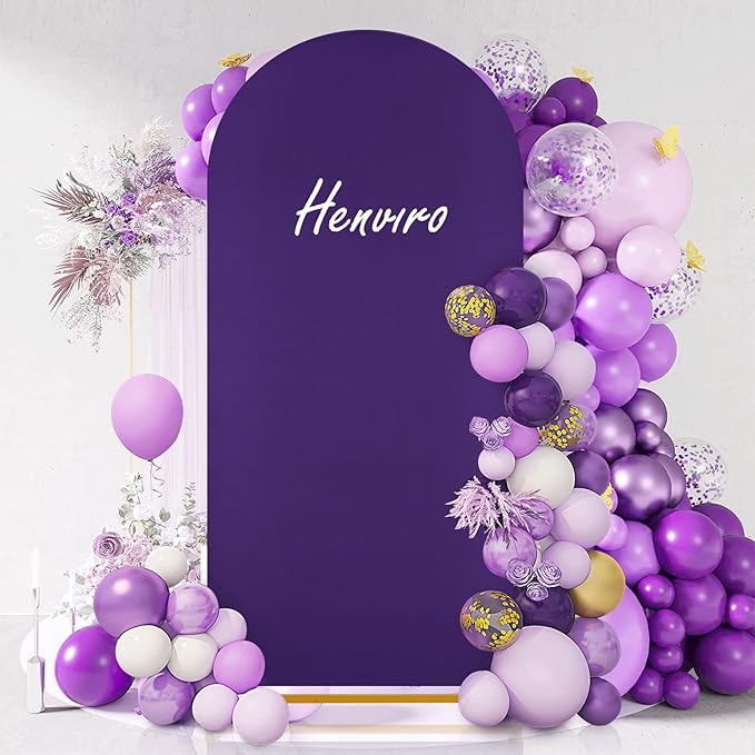 SoarDream Arch Backdrop Cover Purple Spandex Fitted 5FT Wedding Arch Covers Balloon Round Top Chiara Arch Backdrop Fabric for Bridal Shower Wedding Birthday Party Stage Decoations