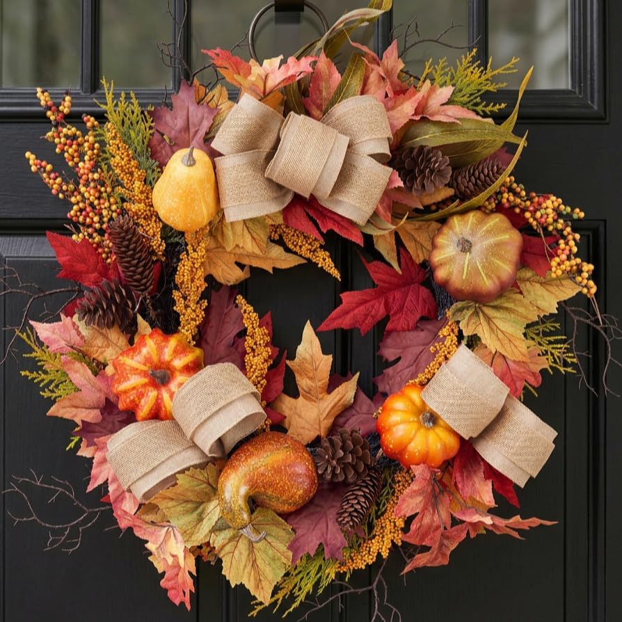 valery madelyn 24'' collapsible pre-lit fall pumpkin wreath, main product view