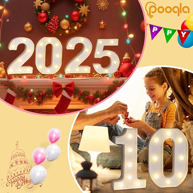 Pooqla Decorative Led Light Up Number Letters, White Plastic Marquee Number Lights Sign Party Wedding Decor Battery Operated Number (9)